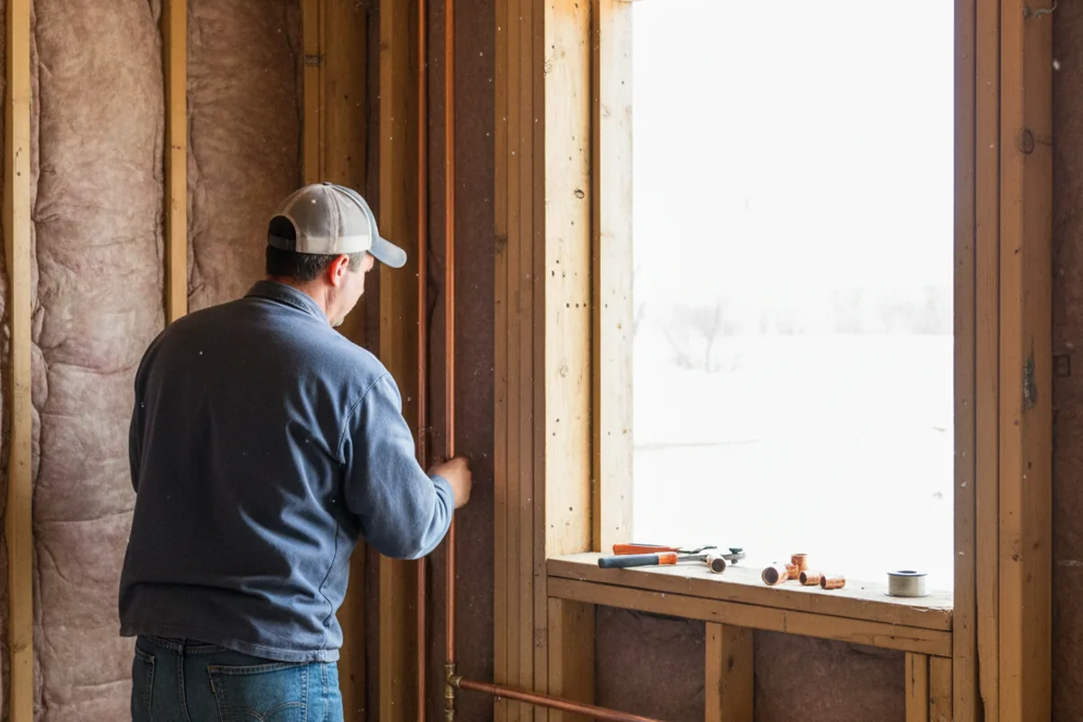 Licensed plumber running new copper supply lines in a Happy home