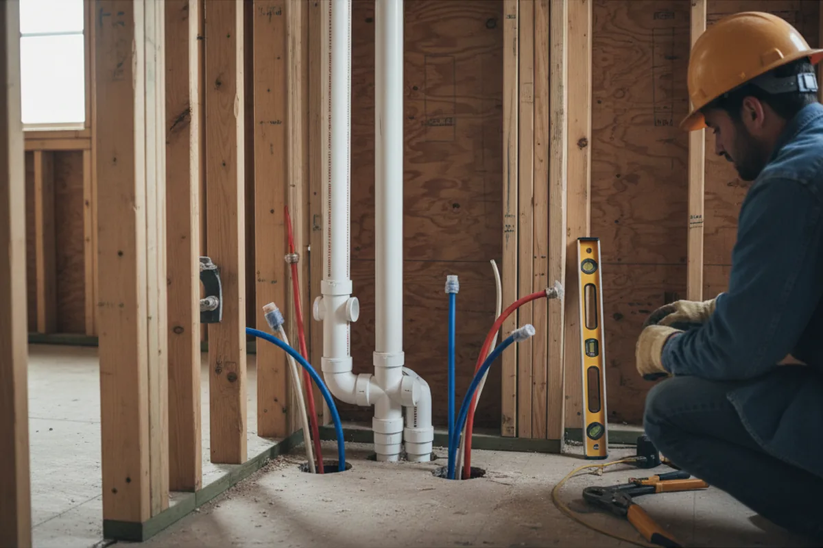 Drain and supply rough-in during Leak Detection in Happy